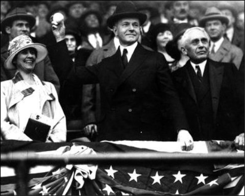 President Coolidge throws out first ball.